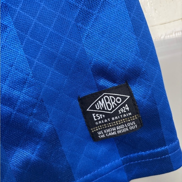 UMBRO Italia Men’s Crew Neck Striped Jersey T-Shirt Size Small Blue Italy - Picture 5 of 6